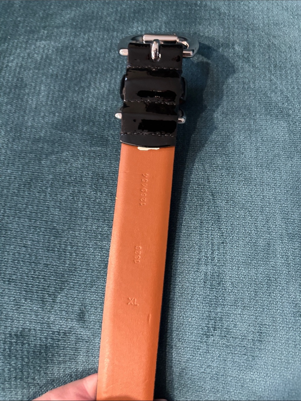 Lauren Ralph Lauren Black Patent Belt with Orange Interior XL 45” - Picture 4 of 5